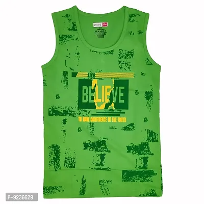 CHECKERSBAY Boys Printed Cotton Jersey Sleeveless T Shirt (11-12 Years, Green)-thumb0