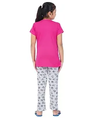 DELEDA Girls Night Suit, top with Front Print and Long Pyjama Pant in Allover Print (5-6 Years, Pink)-thumb1