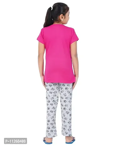 DELEDA Girls Night Suit, top with Front Print and Long Pyjama Pant in Allover Print (5-6 Years, Pink)-thumb2