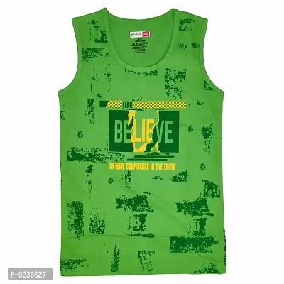 CHECKERSBAY Boys Printed Cotton Jersey Sleeveless T Shirt (13-14 Years, Green)