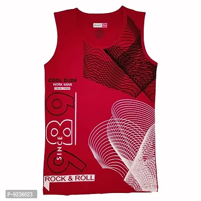 CHECKERSBAY Boys Printed Cotton Jersey Sleeveless T Shirt (15-16 Years, RED)-thumb0