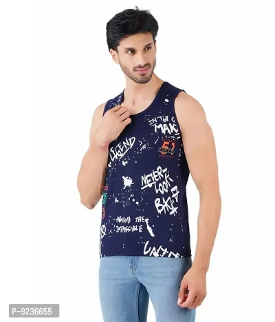 CHECKERSBAY Mens Printed Cotton Jersey Sleeveless T Shirt (Medium, Blue,Green)-thumb2