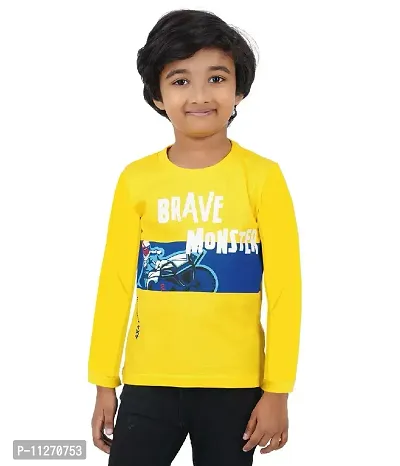 DELEDA Boys & Girls Printed Cotton Jersey Full Sleeve T Shirt (5-6 Years, Yellow)