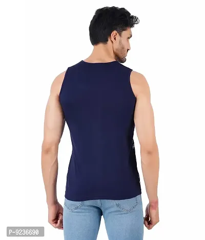 CHECKERSBAY Mens Printed Cotton Jersey Sleeveless T Shirt (Small, Black,Blue)-thumb3