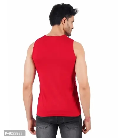 CHECKERSBAY Mens Printed Cotton Jersey Sleeveless T Shirt (Large, Black,RED)-thumb3