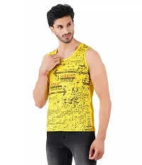 CHECKERSBAY Mens Printed Cotton Jersey Sleeveless T Shirt (Large, Yellow,Green)-thumb1