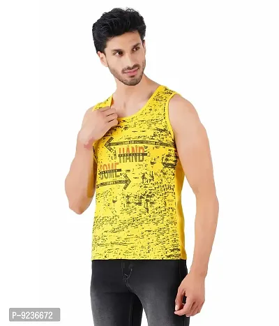 CHECKERSBAY Mens Printed Cotton Jersey Sleeveless T Shirt (Large, Yellow,Green)-thumb2