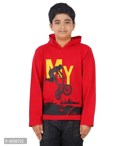 CHECKERSBAY Boys Cotton Hooded T-Shirt (11-12 Years, RED)