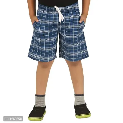 CHECKERSBAY Boys Cotton Printed Shorts(BS-PR-00) (Dark Blue Checked, 15-16 Years)