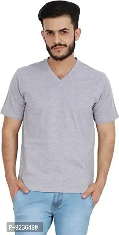 CHECKERSBAY Men's Cotton V-Neck T-Shirt (TS-VV-GR)