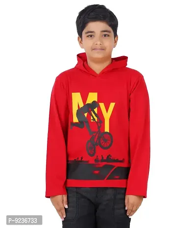 CHECKERSBAY Boys Cotton Hooded T-Shirt (13-14 Years, RED)