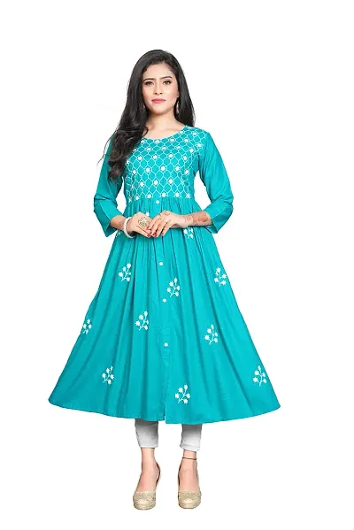 Nice Look Fashion Woman Embroidery Kurtis (Small, Sky-Blue)