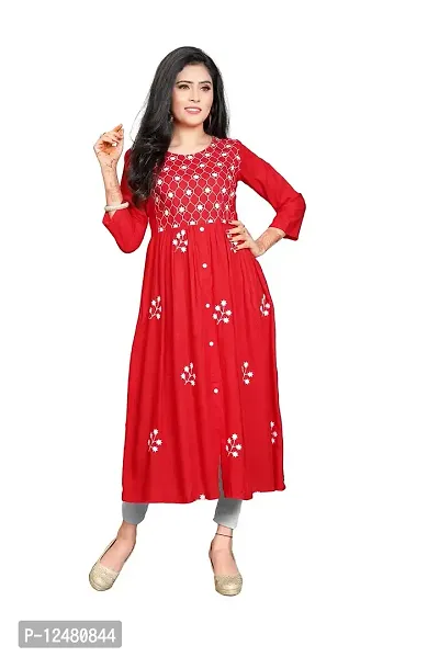 Nice Look Fashion Woman Embroidery Kurtis (Large, RED)-thumb0