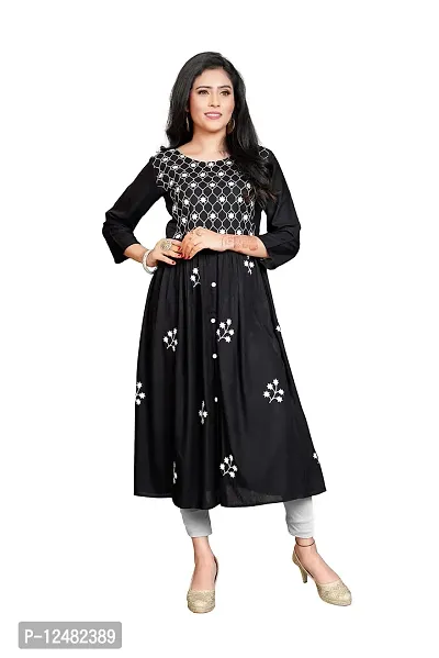 Nice Look Fashion Woman Embroidery Kurtis (Medium, Black)-thumb0