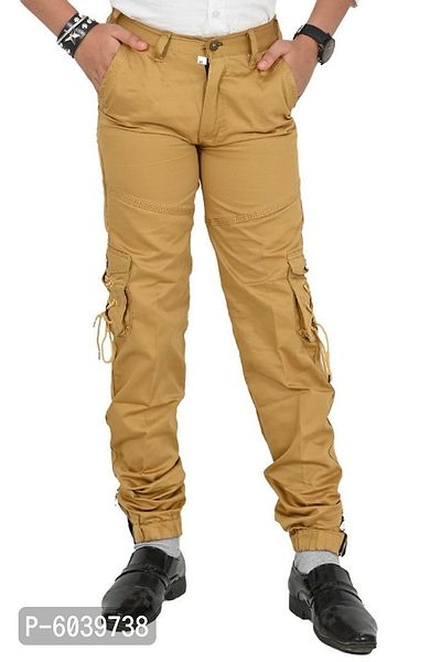 Golden Cotton Blend Solid Trousers-thumb0