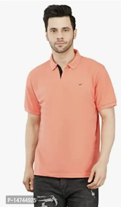 Reliable Peach Cotton Blend Solid Polo T-Shirt For Men