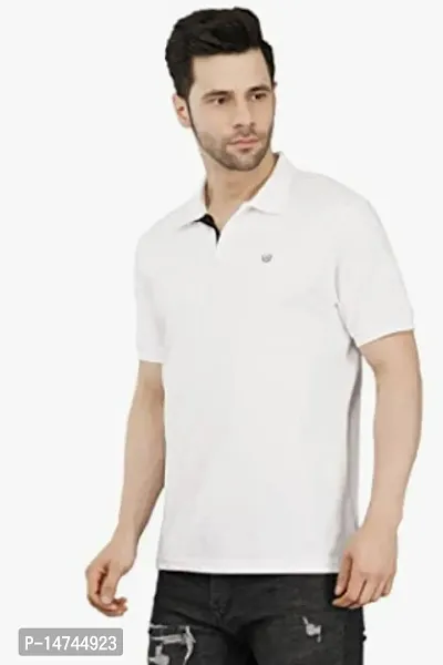 Reliable White Cotton Blend Solid Polo T-Shirt For Men