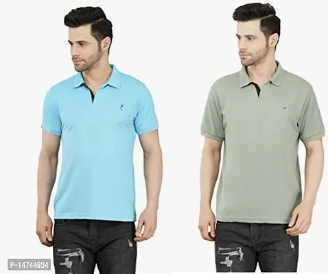 Reliable Multicoloured Cotton Blend Solid Polo T-Shirt For Men Combo Of 2