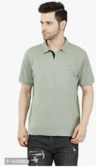 Reliable Grey Cotton Blend Solid Polo T-Shirt For Men