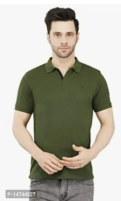 Reliable Green Cotton Blend Solid Polo T-Shirt For Men