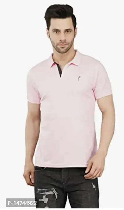 Reliable Pink Cotton Blend Solid Polo T-Shirt For Men