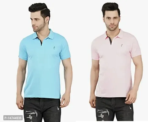 Reliable Multicoloured Cotton Blend Solid Polo T-Shirt For Men Combo Of 2