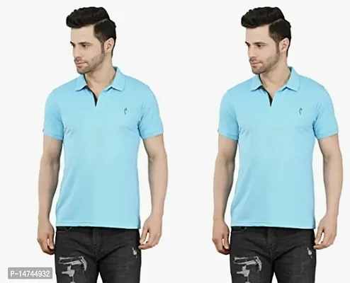 Reliable Blue Cotton Blend Solid Polo T-Shirt For Men Combo Of 2-thumb0