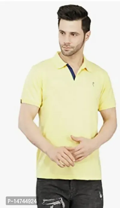 Reliable Yellow Cotton Blend Solid Polo T-Shirt For Men