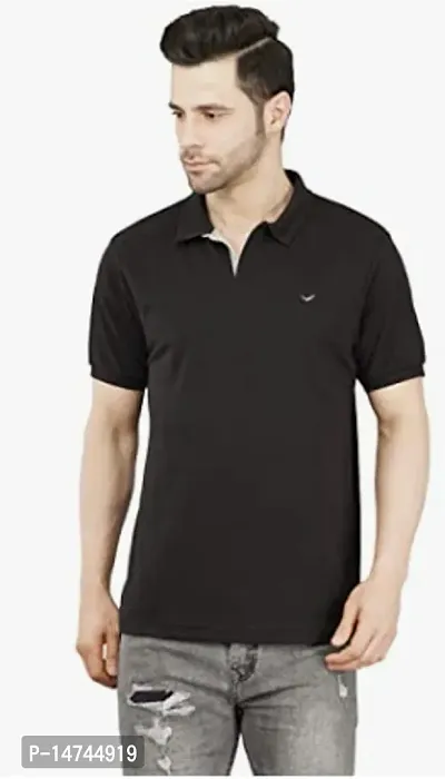 Reliable Black Cotton Blend Solid Polo T-Shirt For Men-thumb0