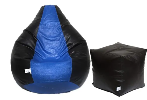 Leatherette Bean Bag Cover and Puffy Cover (Without Beans, Cover Only) Blue  Black