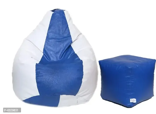 Leatherette Bean Bag Cover and Puffy Cover (Without Beans, Cover Only) Blue  White-thumb0
