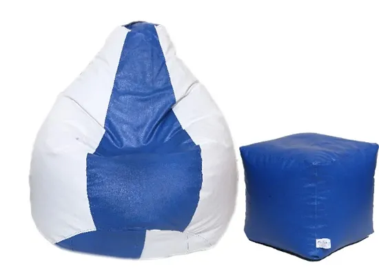 Leatherette Bean Bag Cover and Puffy Cover (Without Beans, Cover Only) Blue  White