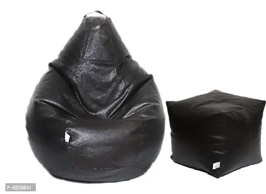 Leatherette Bean Bag Cover and Puffy Cover (Without Beans, Cover Only) Brown  Black-thumb0