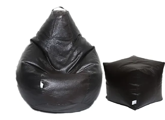 Leatherette Bean Bag Cover and Puffy Cover (Without Beans, Cover Only) Brown  Black