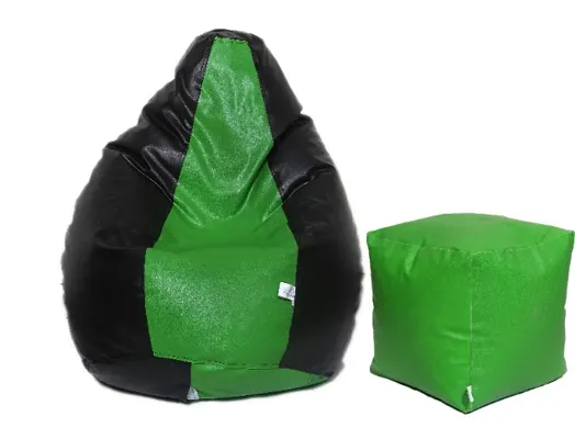 Leatherette Bean Bag Cover and Puffy Cover (Without Beans, Cover Only) Green  Black