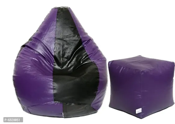 Leatherette Bean Bag Cover and Puffy Cover (Without Beans, Cover Only) Purple  Black-thumb0