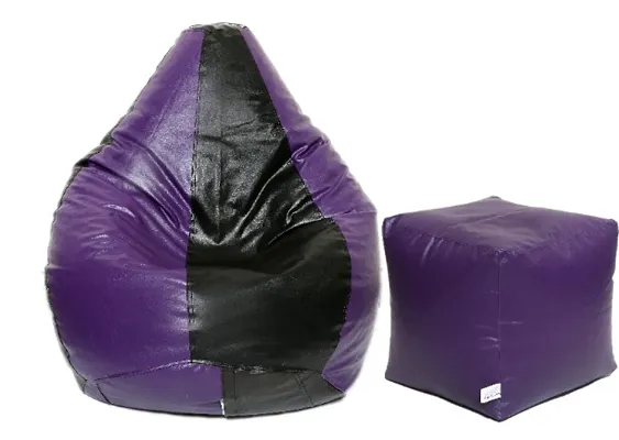 Leatherette Bean Bag Cover and Puffy Cover (Without Beans, Cover Only) Purple  Black
