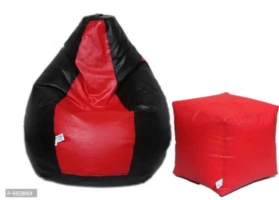 Leatherette Bean Bag Cover and Puffy Cover (Without Beans, Cover Only) Red  Black-thumb0