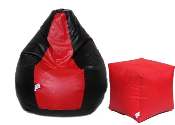 Leatherette Bean Bag Cover and Puffy Cover (Without Beans, Cover Only) Red  Black