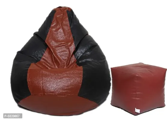 Leatherette Bean Bag Cover and Puffy Cover (Without Beans, Cover Only) Tan  Black-thumb0