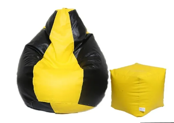 Leatherette Bean Bag Cover and Puffy Cover (Without Beans, Cover Only) Yellow  Black