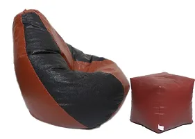 Leatherette Bean Bag Cover and Puffy Cover (Without Beans, Cover Only) Tan  Black-thumb2