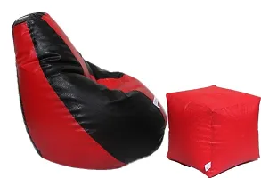 Leatherette Bean Bag Cover and Puffy Cover (Without Beans, Cover Only) Red  Black-thumb2