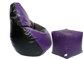 Leatherette Bean Bag Cover and Puffy Cover (Without Beans, Cover Only) Purple  Black-thumb2