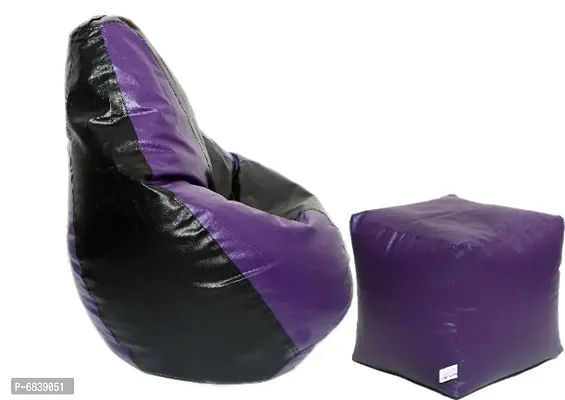 Leatherette Bean Bag Cover and Puffy Cover (Without Beans, Cover Only) Purple  Black-thumb3