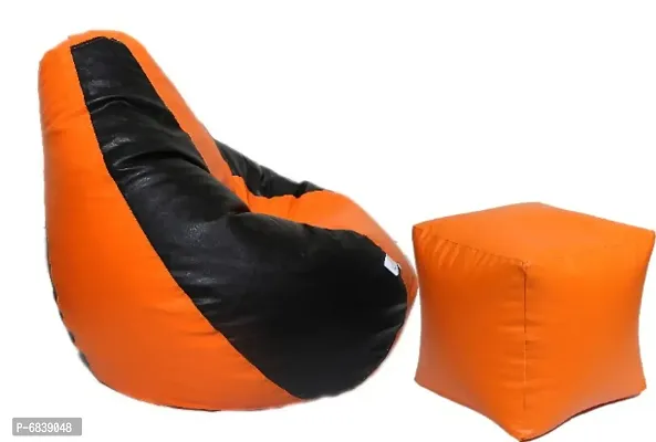 Leatherette Bean Bag Cover and Puffy Cover (Without Beans, Cover Only) Orange  Black-thumb3