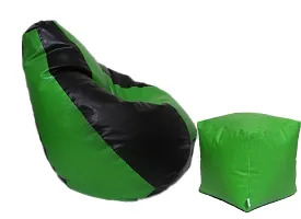 Leatherette Bean Bag Cover and Puffy Cover (Without Beans, Cover Only) Green  Black-thumb2