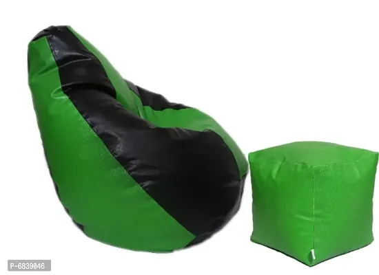 Leatherette Bean Bag Cover and Puffy Cover (Without Beans, Cover Only) Green  Black-thumb3