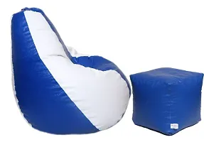 Leatherette Bean Bag Cover and Puffy Cover (Without Beans, Cover Only) Blue  White-thumb2