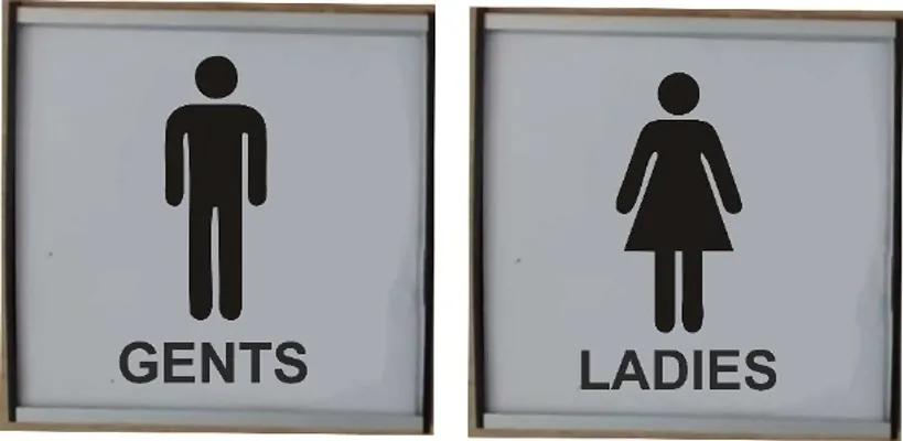 Aluminium Modular Curved Imported Ladies  Gents Toilet Signage-silver anodized-each of size 150x150mm(2piece)